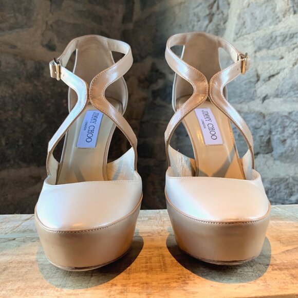 Jimmy Choo Ivory Nude Leather Tulip Platform Pumps - Picture 3 of 10